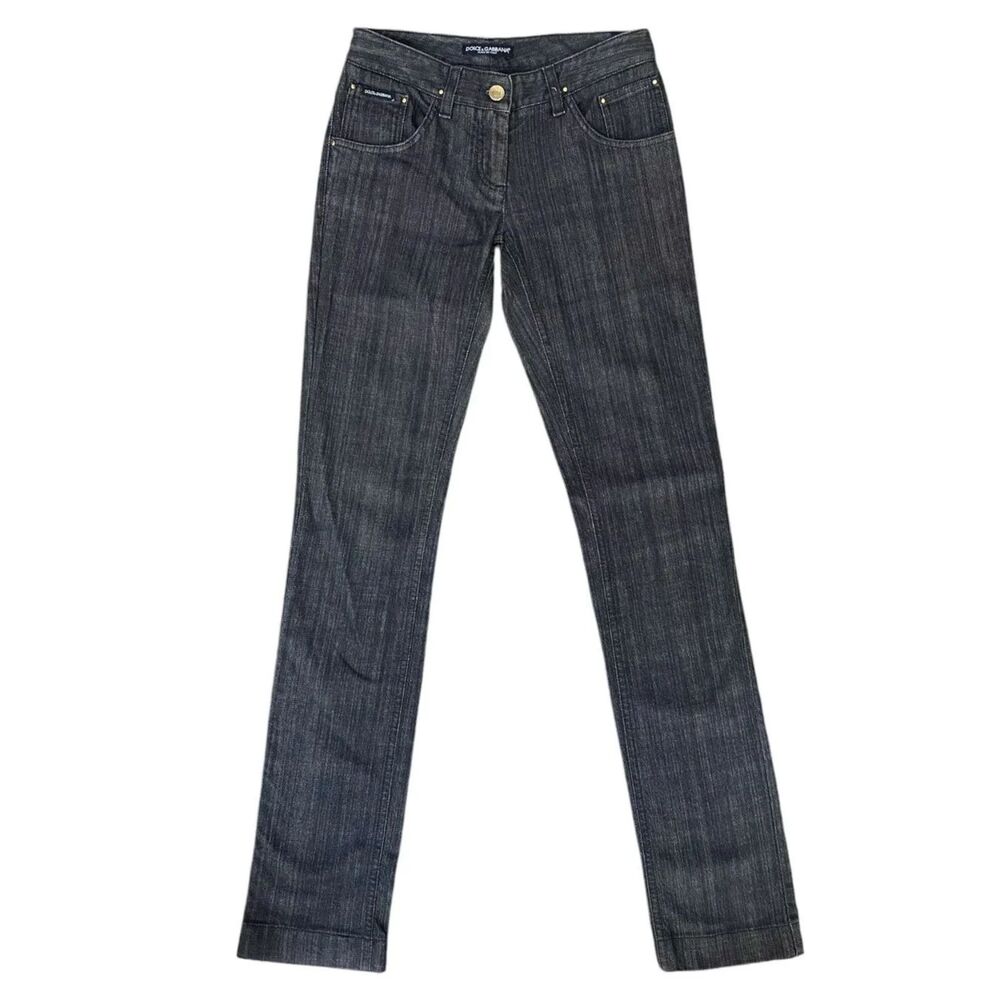 DREAMY Dark Blue Wash Dolce Gabbana Jeans Large Gold D&G Plate Size 0/2-38